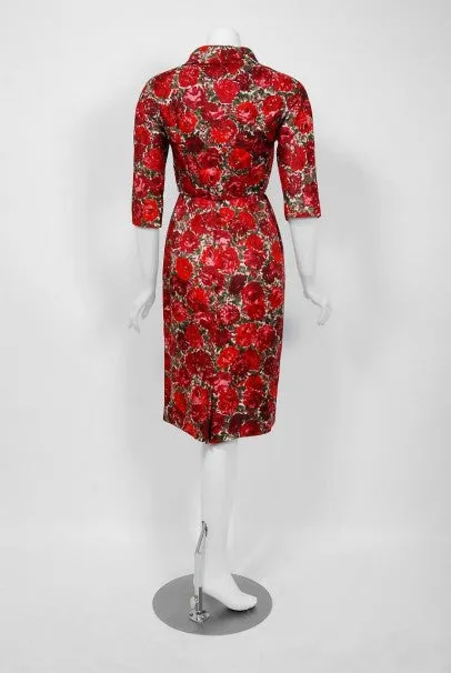 1960's Betty Draper of Mad Men Film-Worn Bonwit Teller Red Roses Silk Dress Set