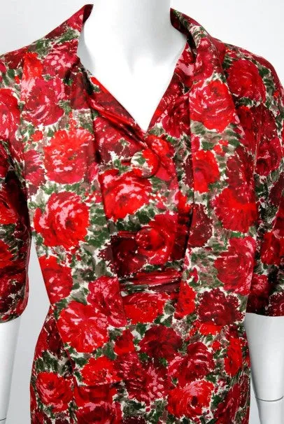 1960's Betty Draper of Mad Men Film-Worn Bonwit Teller Red Roses Silk Dress Set