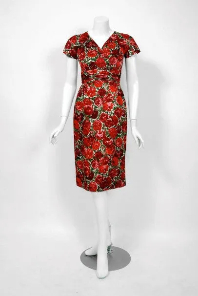 1960's Betty Draper of Mad Men Film-Worn Bonwit Teller Red Roses Silk Dress Set