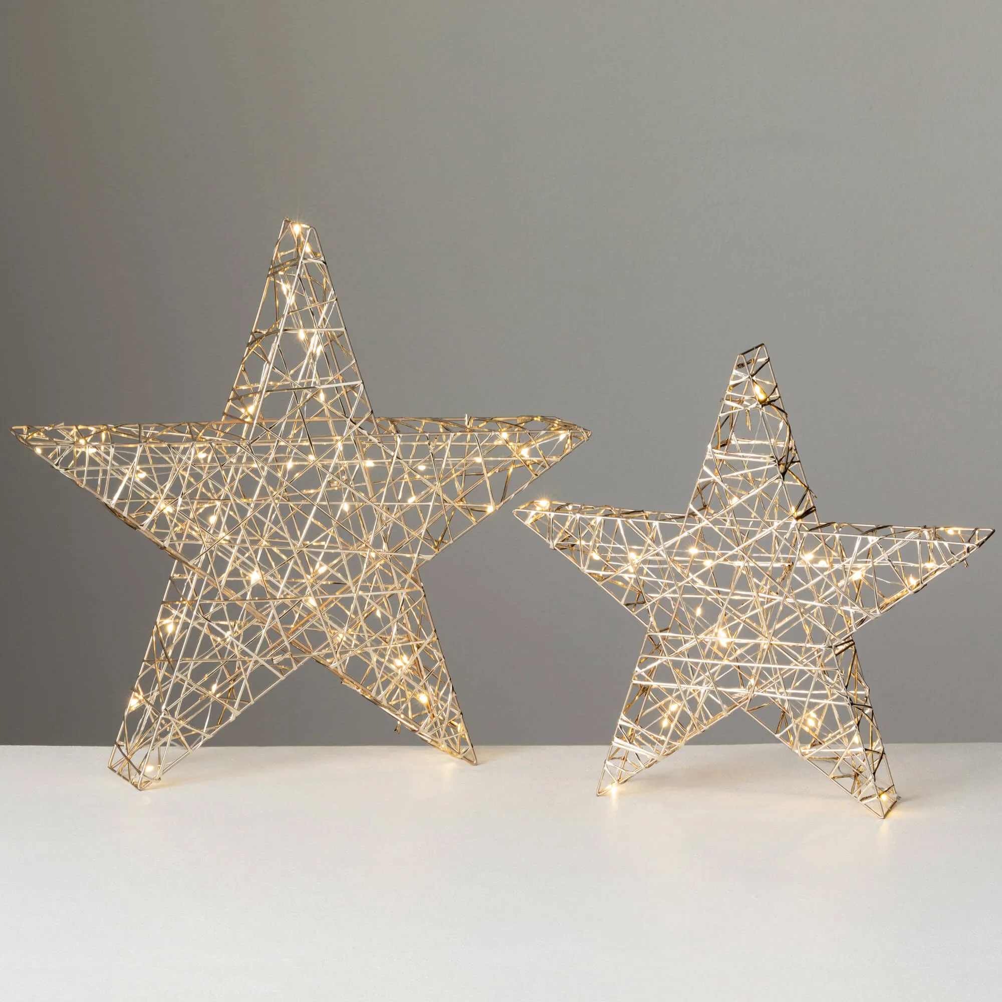 19.75"H and 16"H Sullivans Lighted Outdoor Gold Stars - Set of 2, Gold