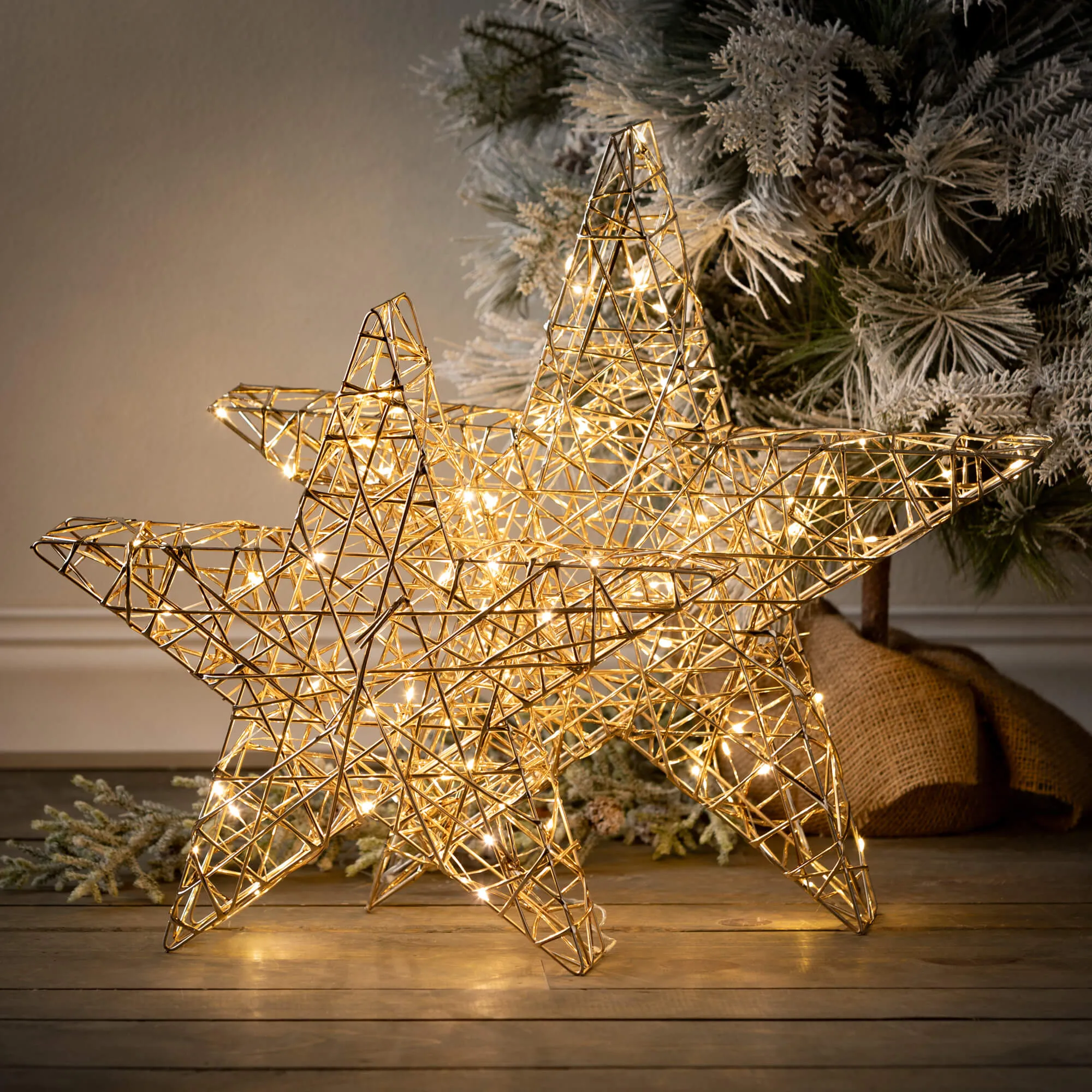 19.75"H and 16"H Sullivans Lighted Outdoor Gold Stars - Set of 2, Gold