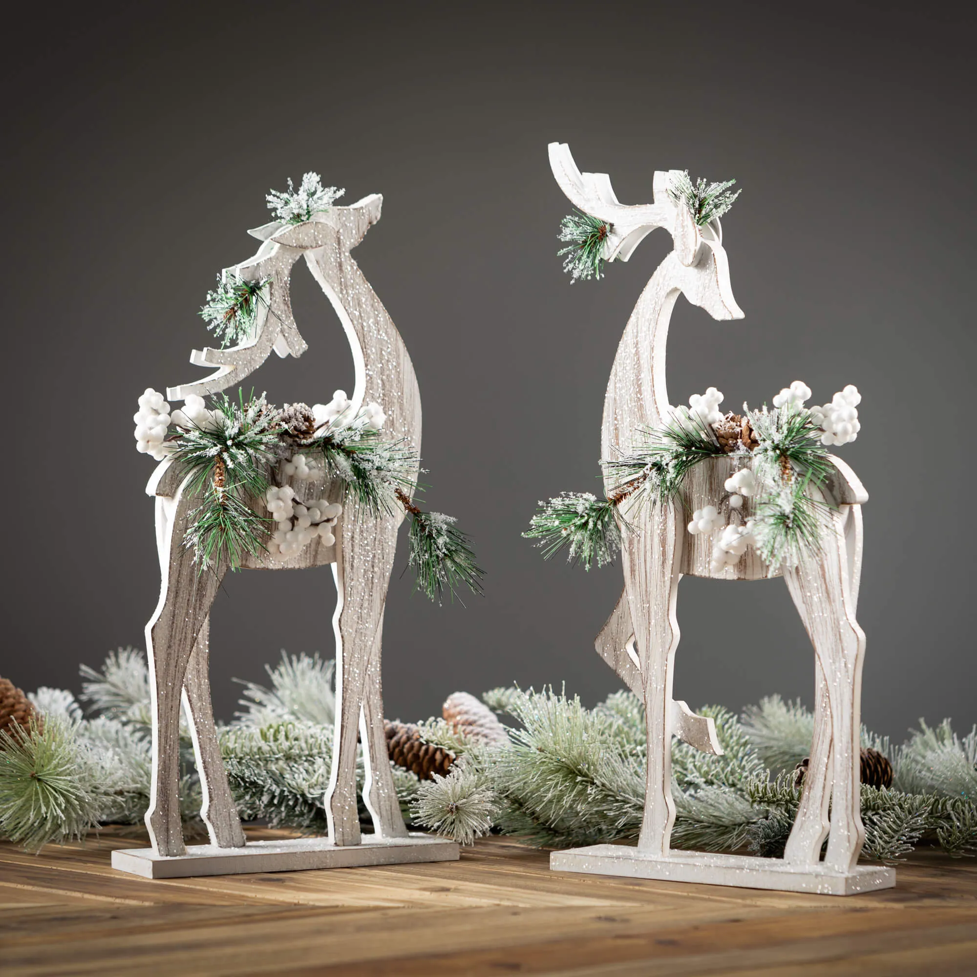 19.75"H and 18.5"H Sullivans Wood Pine Deer Silhouette - Set of 2, Multicolored