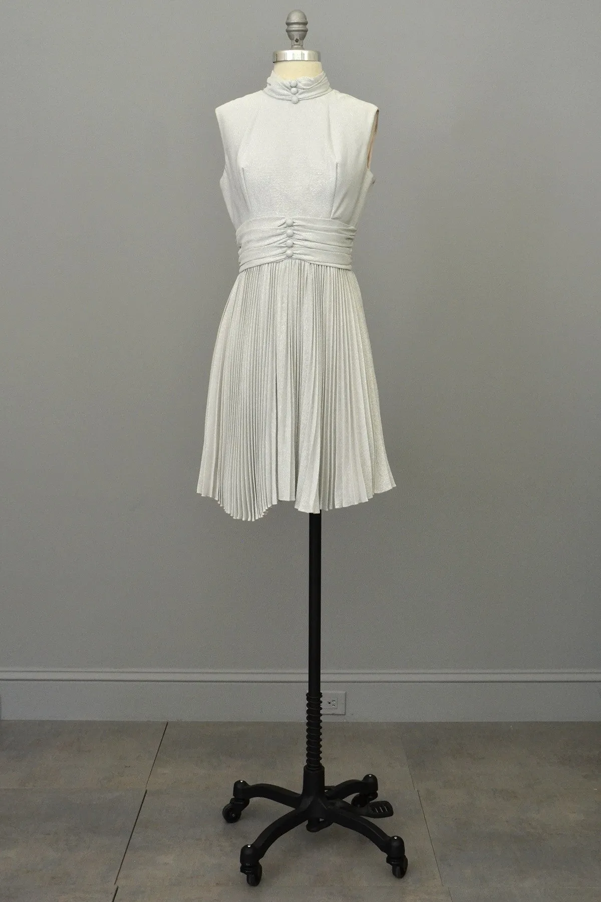 70s Silver Metallic Lurex Pleated Mini Party Dress