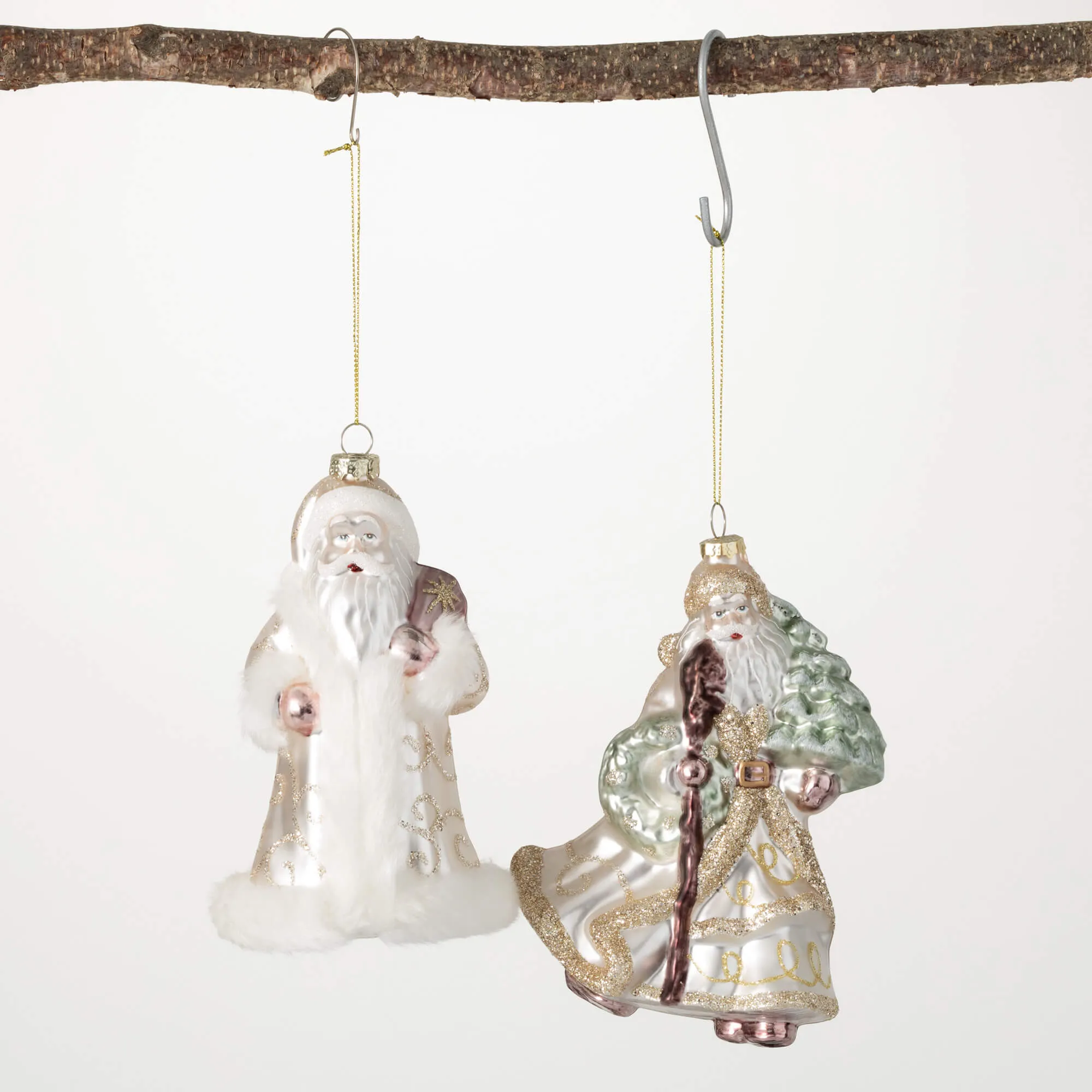 7.25"H and 7.5"H Sullivans Gold Santa Ornament - Set of 2, Multicolored Christmas Ornaments