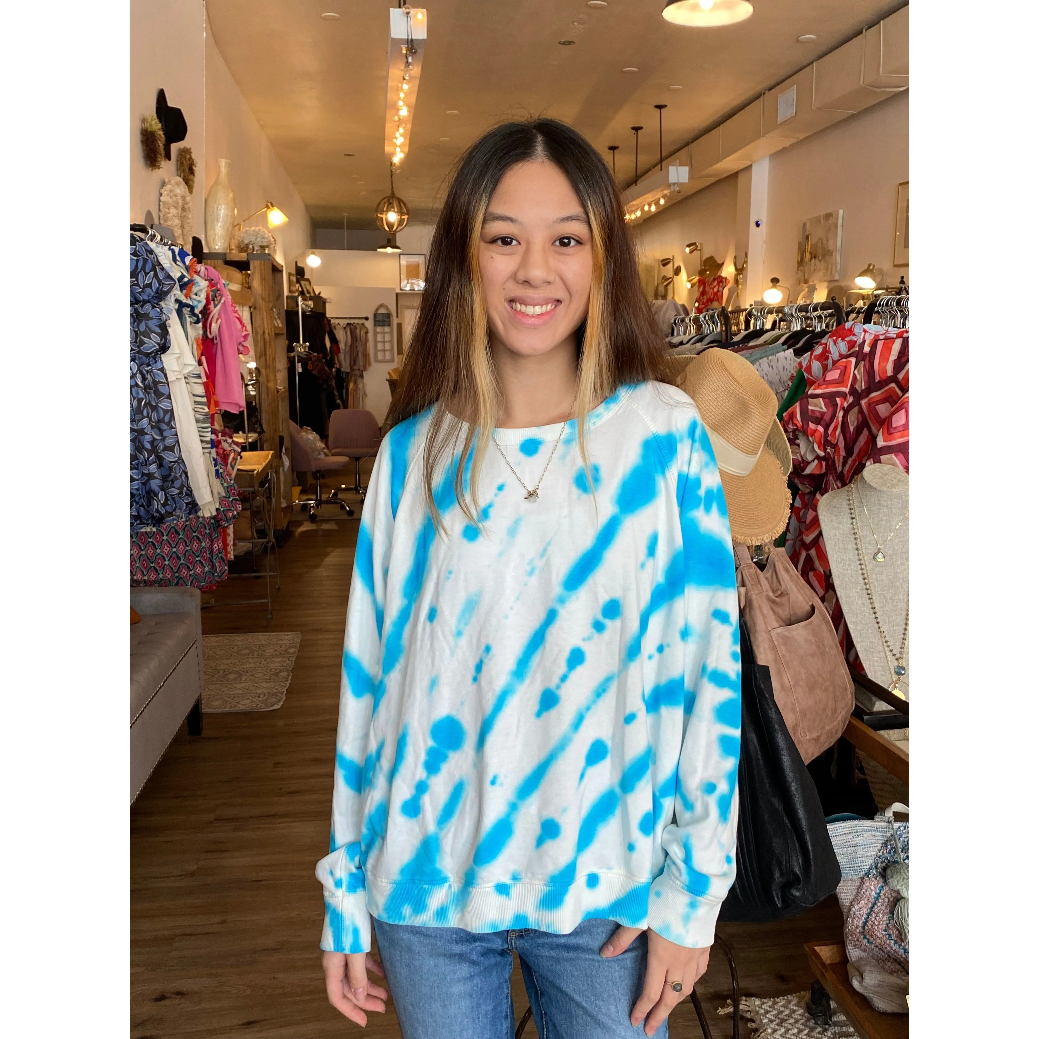 Addie Soft Tie Dye Sky Blue Lovestitch Crewneck Sweatshirt-SALE