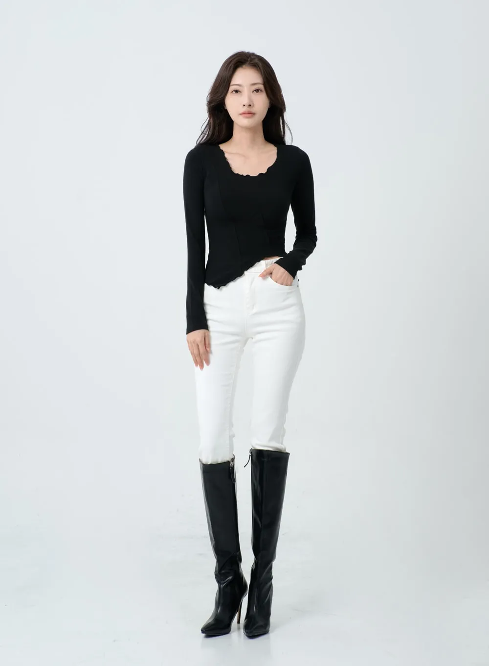 Ankle Semi Bootcut Slim Pants IO18