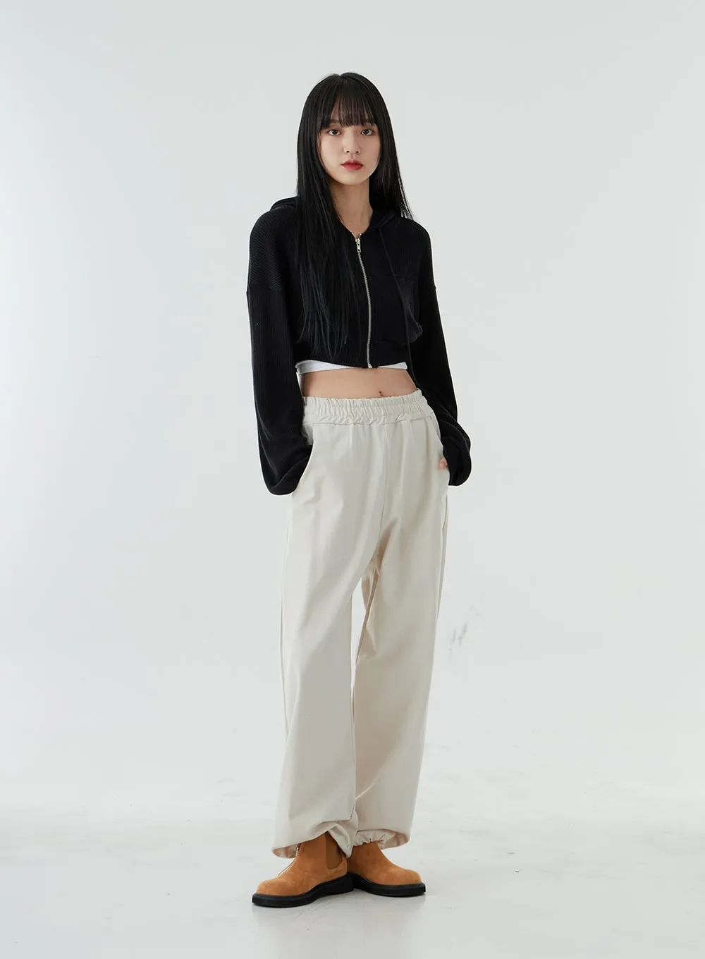 Ankle String Elastic Wide Pants OO28