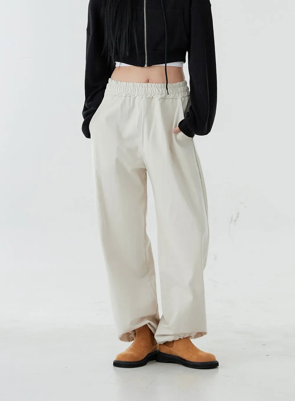 Ankle String Elastic Wide Pants OO28