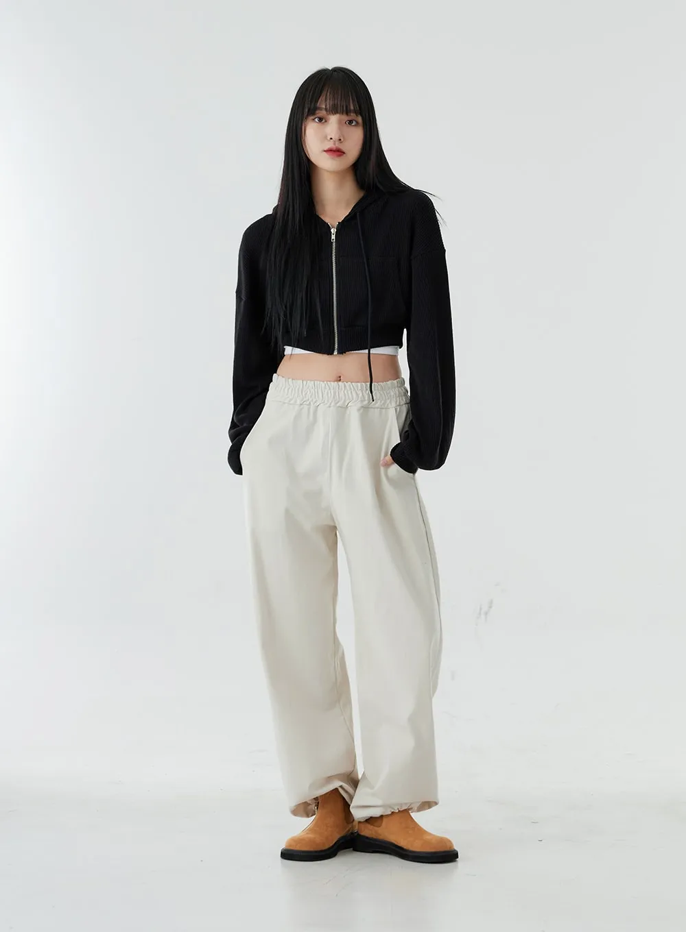 Ankle String Elastic Wide Pants OO28