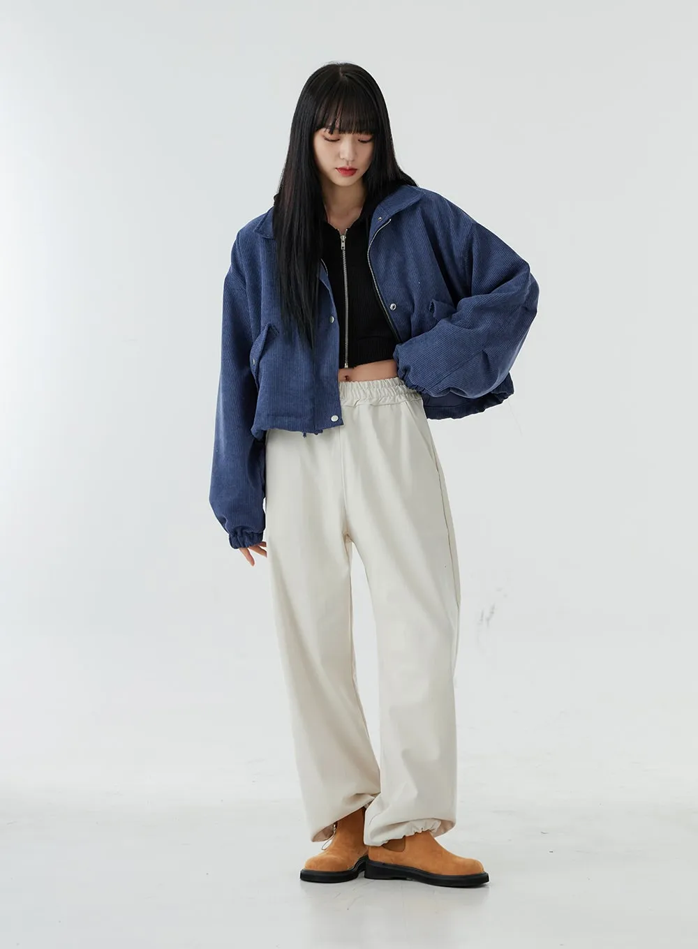 Ankle String Elastic Wide Pants OO28