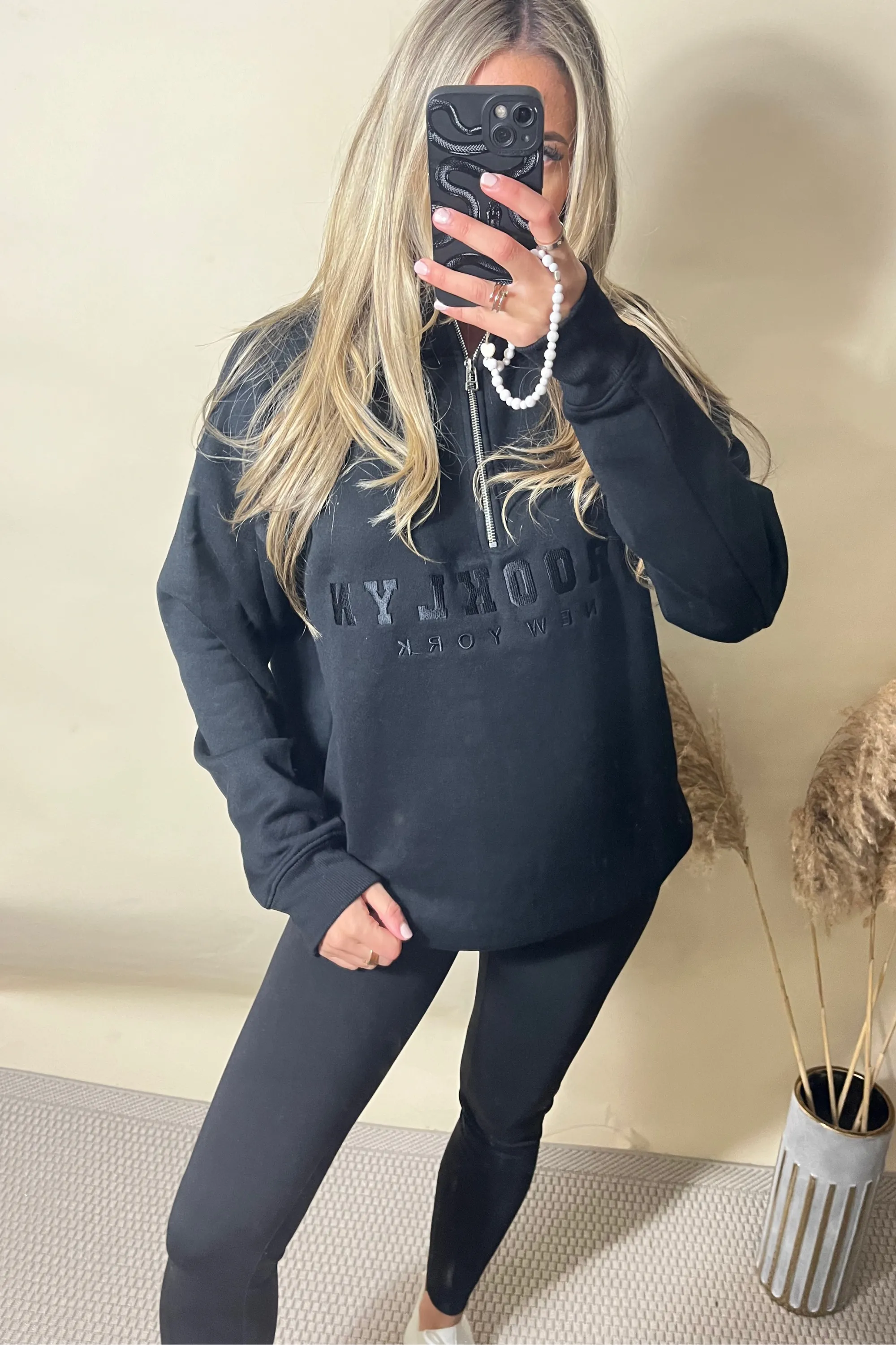 Black Brooklyn Half Zip Relaxed Fit Sweatshirt