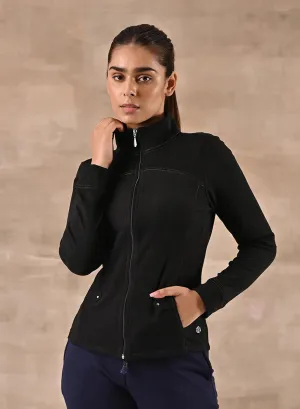 Black High Neck Jacket with Zipper & Pockets