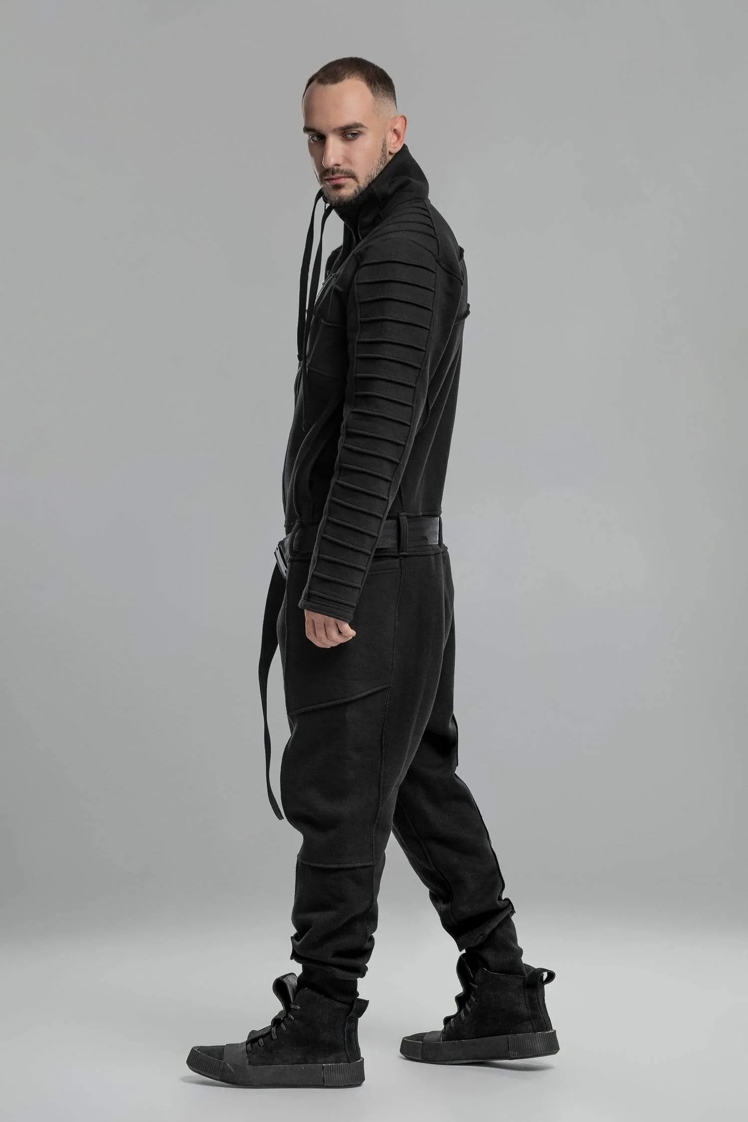 Black Techwear Cotton Jumpsuit