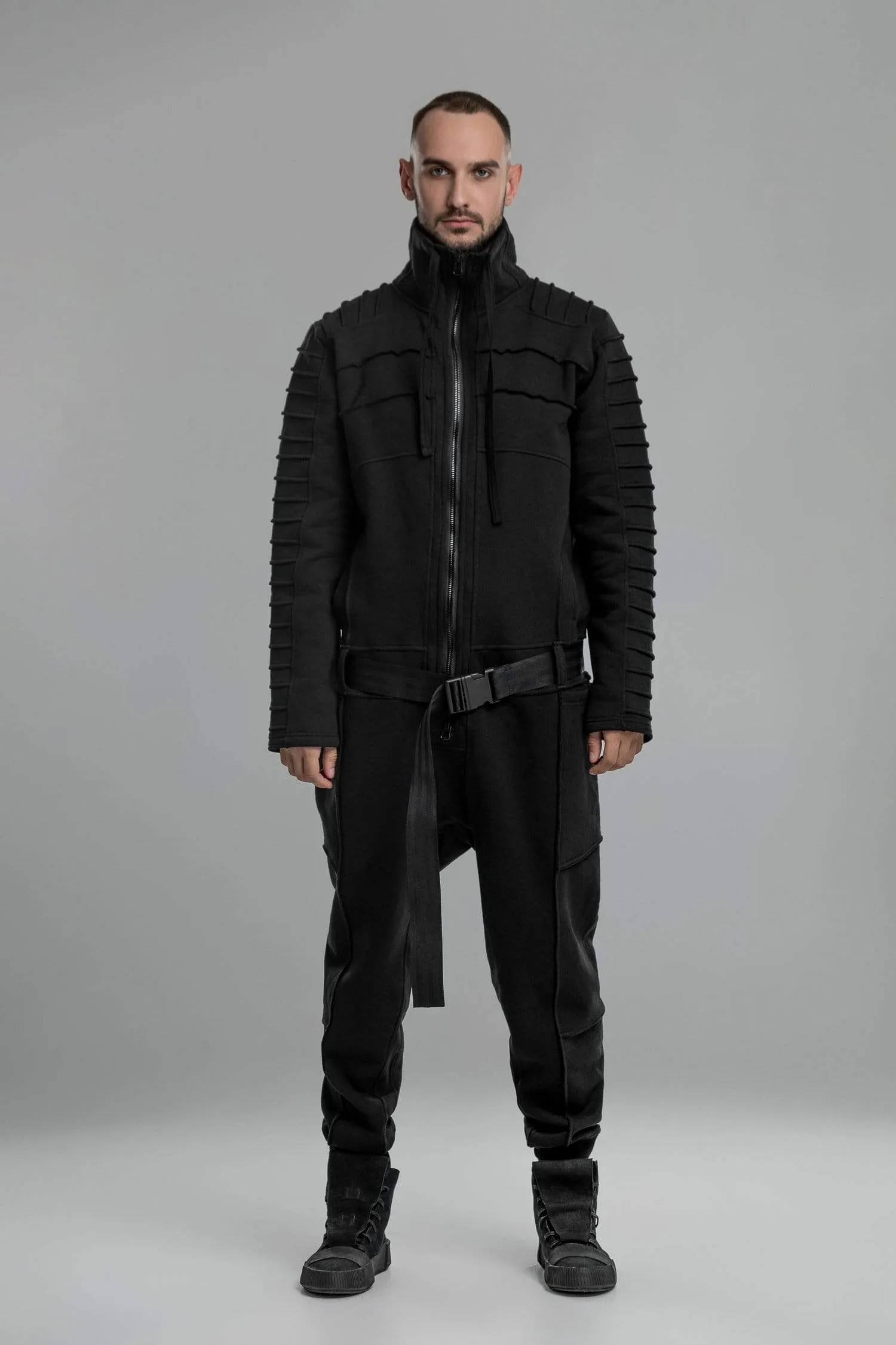 Black Techwear Cotton Jumpsuit