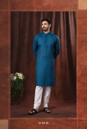 Blue Color Printed Kurta with White Pajama - Rent