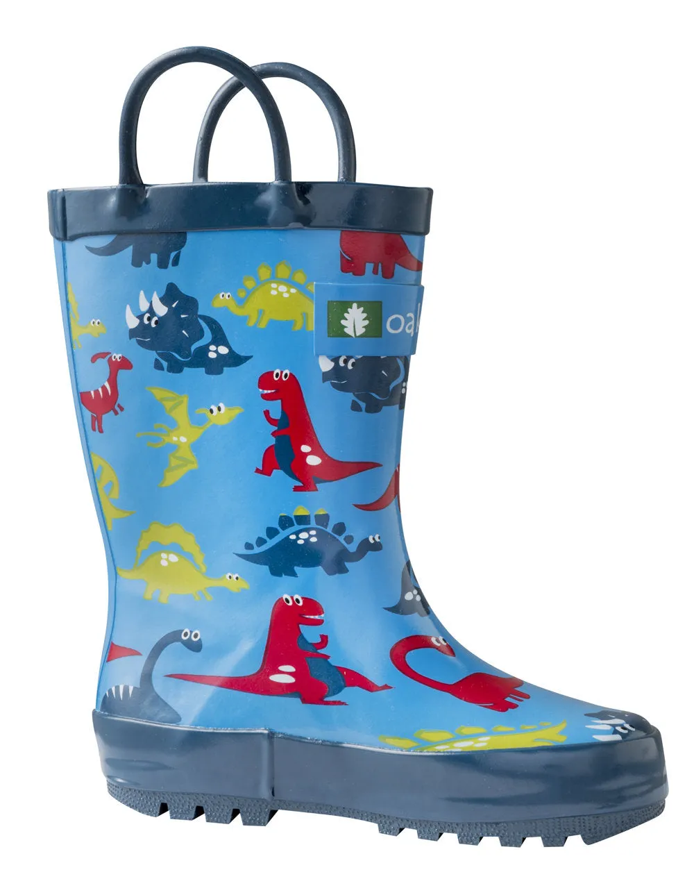 Blue Dinosaurs Loop Handle Rubber Rain Boots