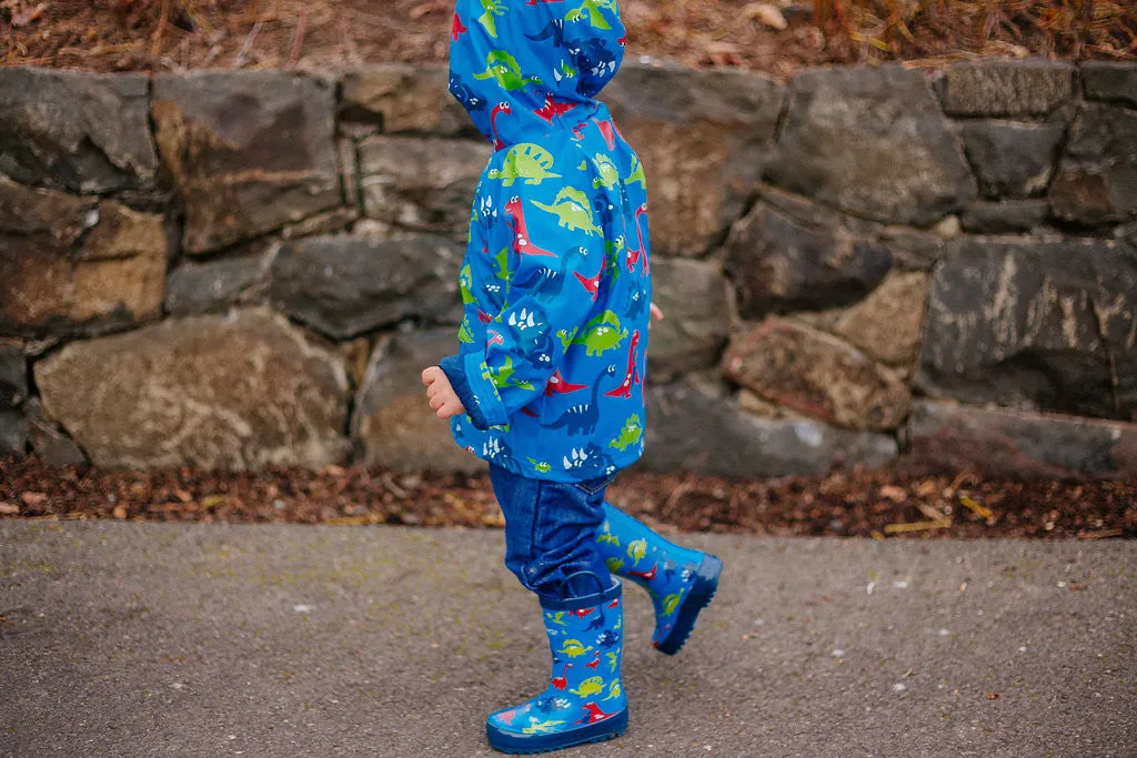 Blue Dinosaurs Loop Handle Rubber Rain Boots