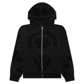 Boxy Fit Hoodie With Zip And Pocket Base - Black