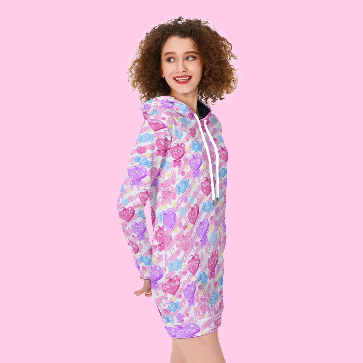 Candy Love Hearts (Colorful Cutie) Women's Long Hoodie