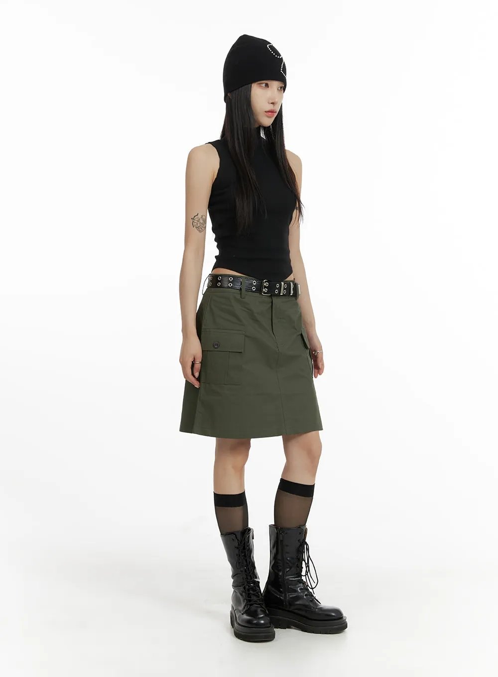 Cargo Midi Skirt with Belt CF428