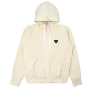 CDG PLAY WOMEN'S BIG BLACK HEART HOODED SWEATSHIRT - IVORY