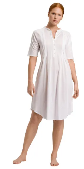 Cotton Deluxe Short Sleeve Button Front Gown | White