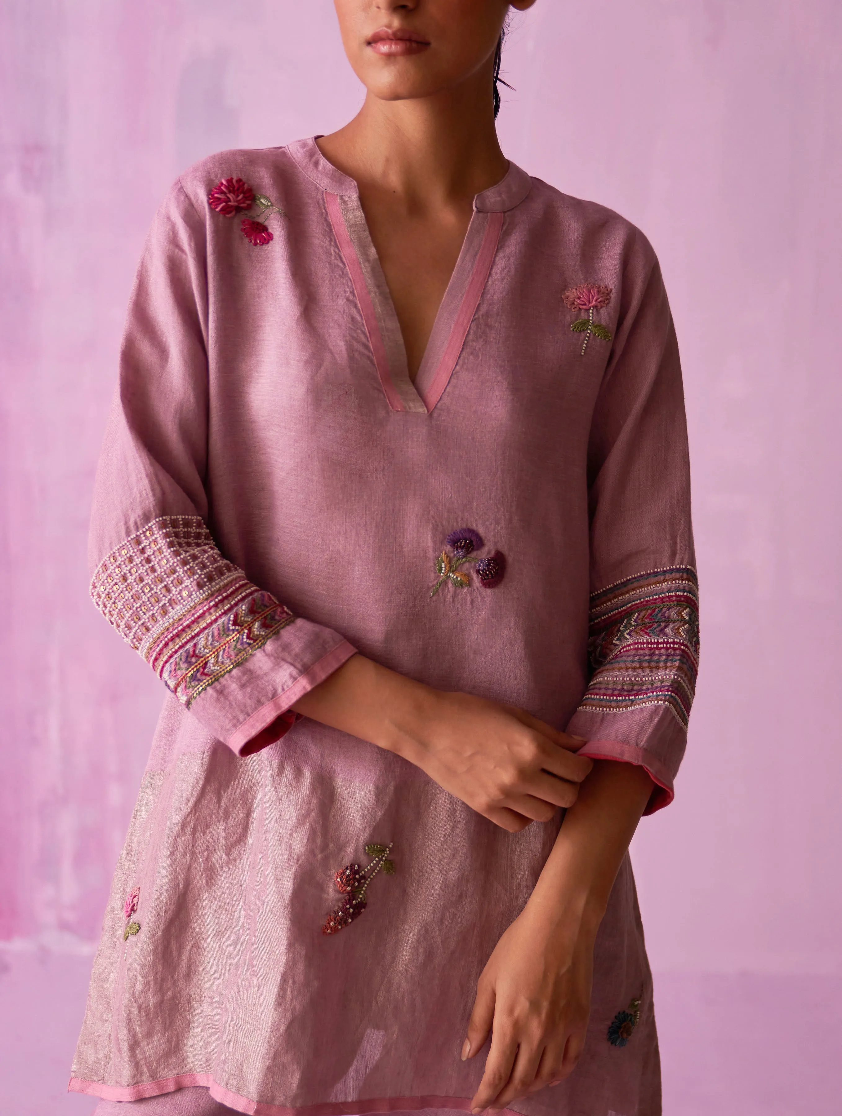 Cyra Hand-Embroidered Kurta Set - Lavender