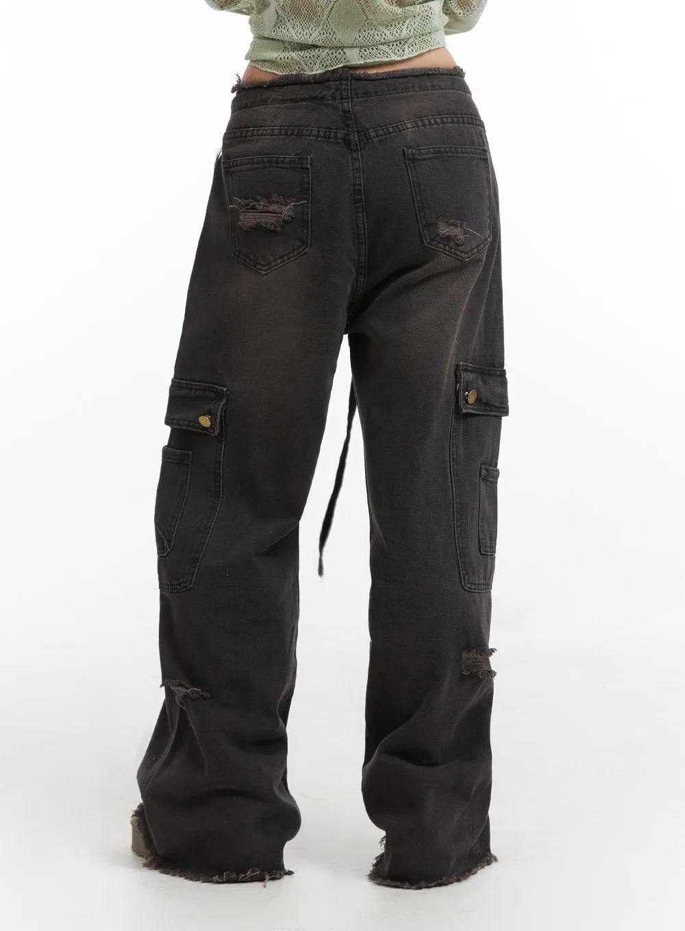 Destroyed Cargo Wide Denim IJ411