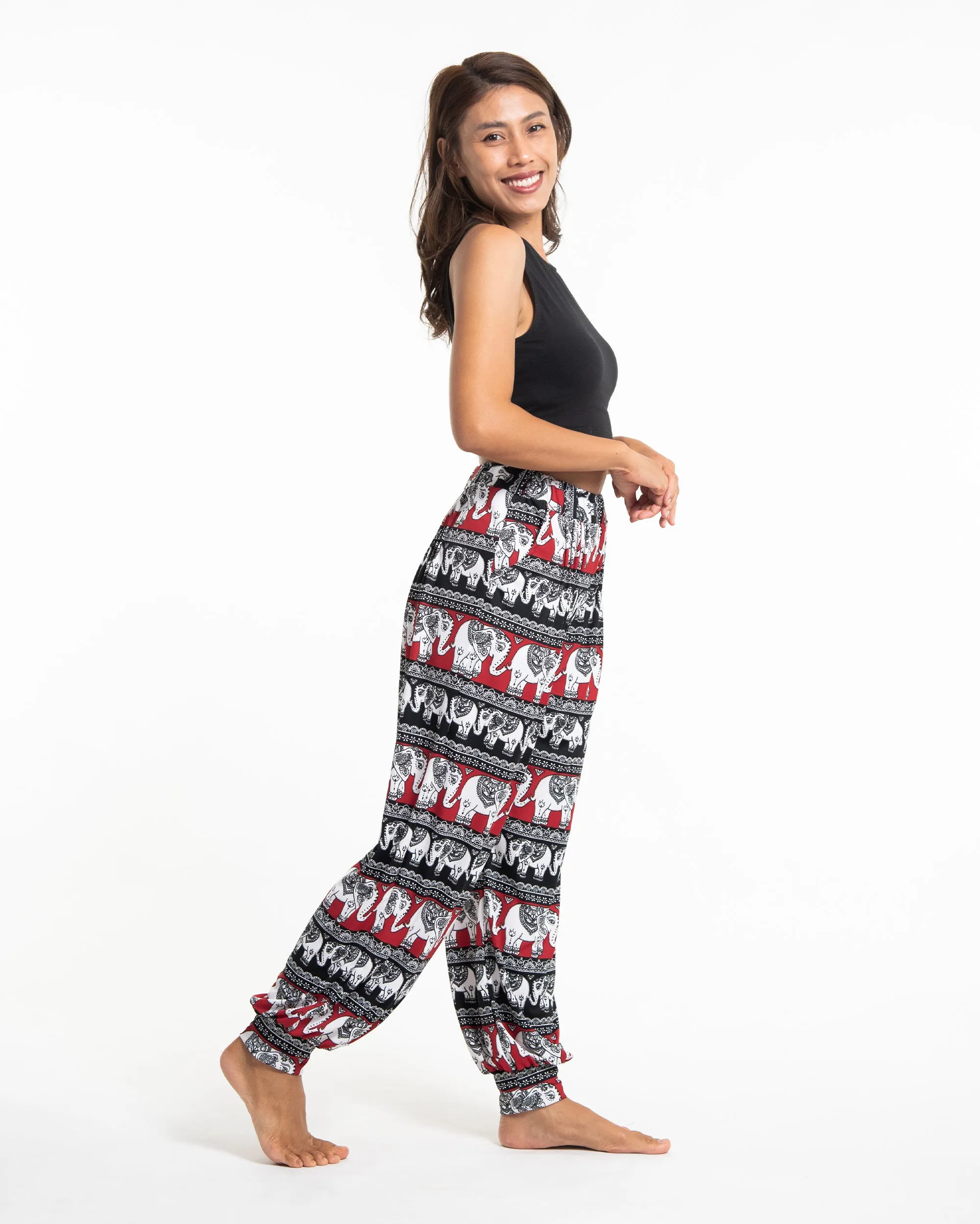 Eco-Friendly Elephant Print Women Harem Pants in Red