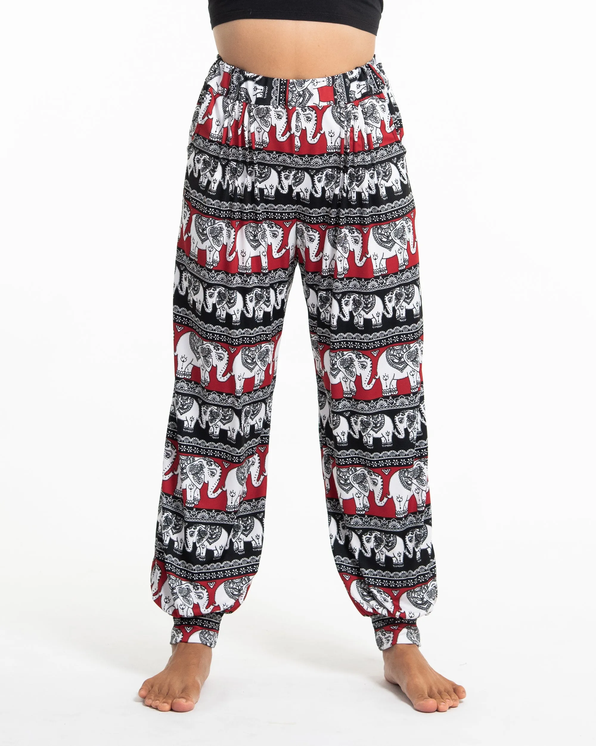 Eco-Friendly Elephant Print Women Harem Pants in Red