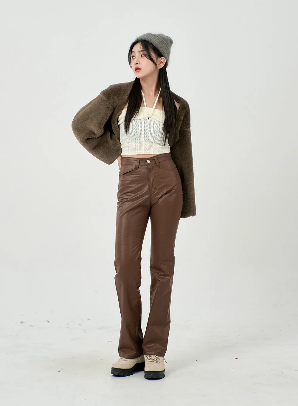 Faux Leather Straight Pants BD09