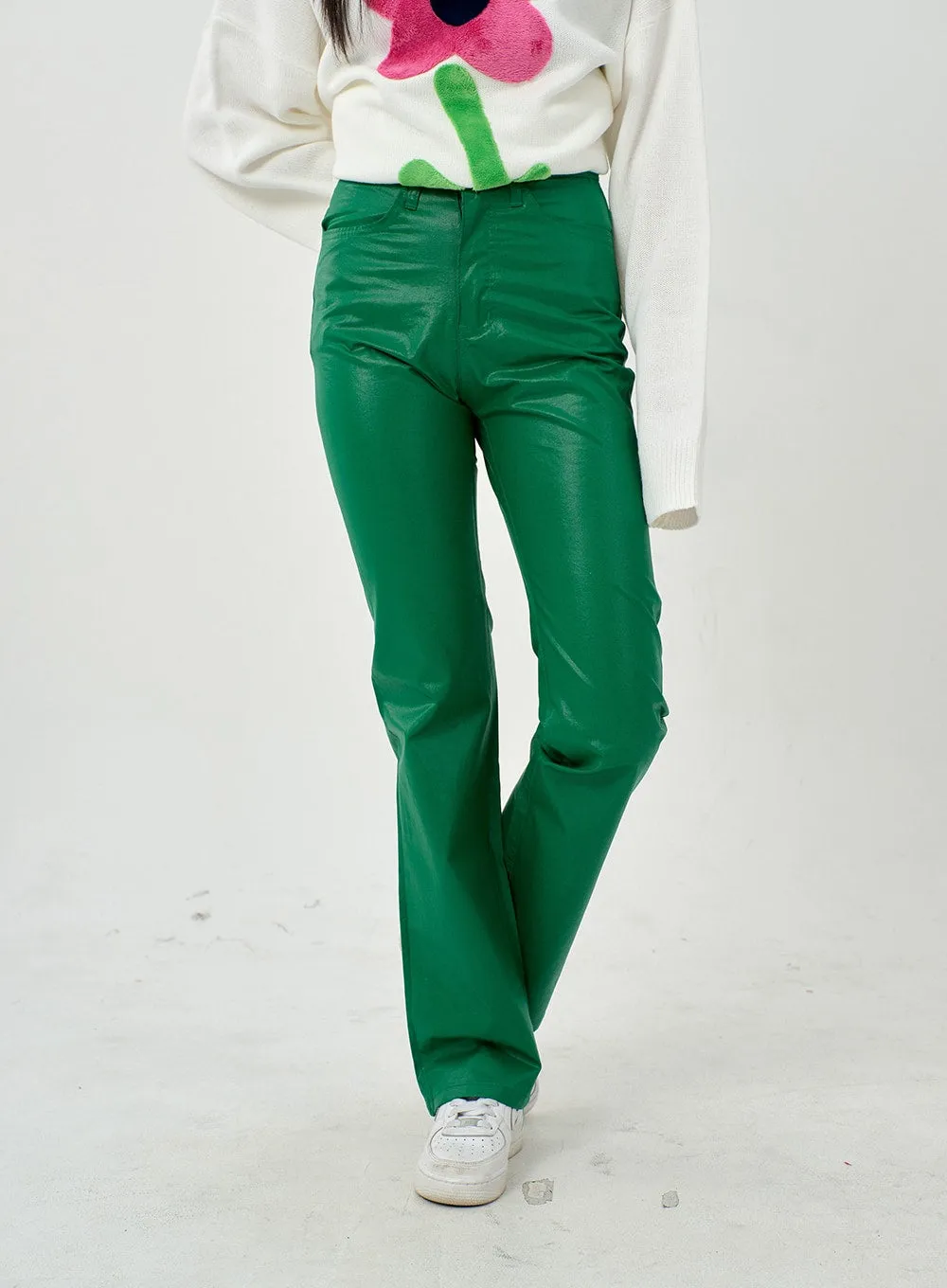 Faux Leather Straight Pants BD09