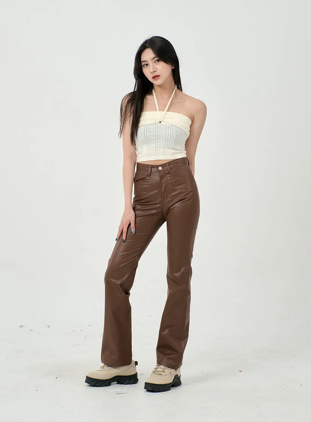 Faux Leather Straight Pants BD09