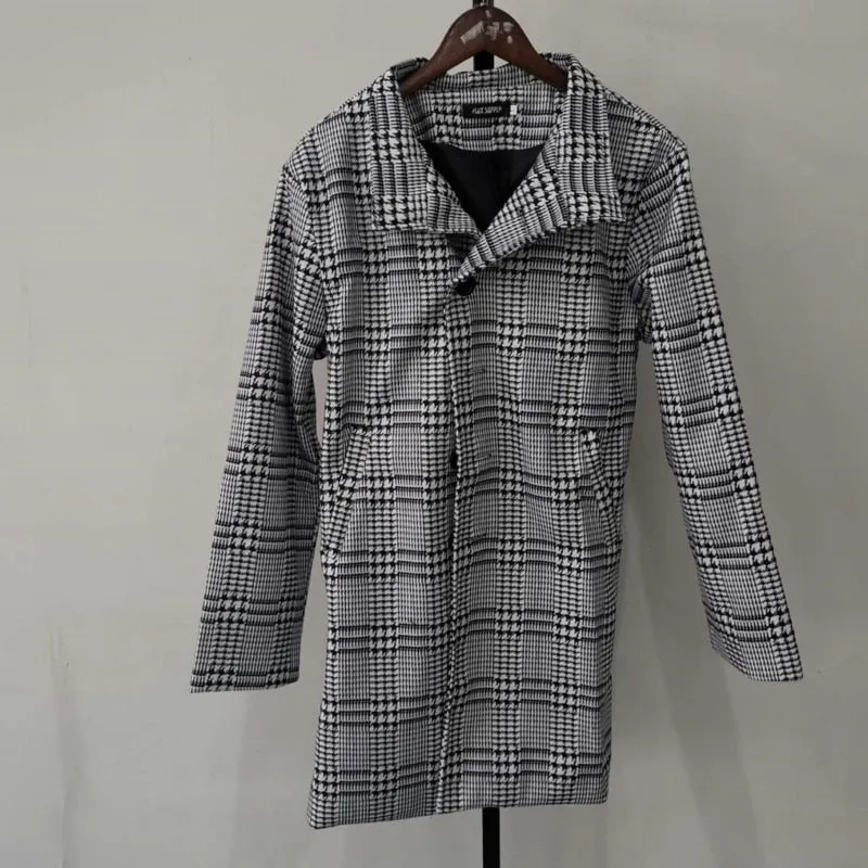 Foesce -Autumn Men's Fashion Plaid Windbreaker Casual Streetwear Overcoat Gentleman Luxury Trench Long Coat Manteau