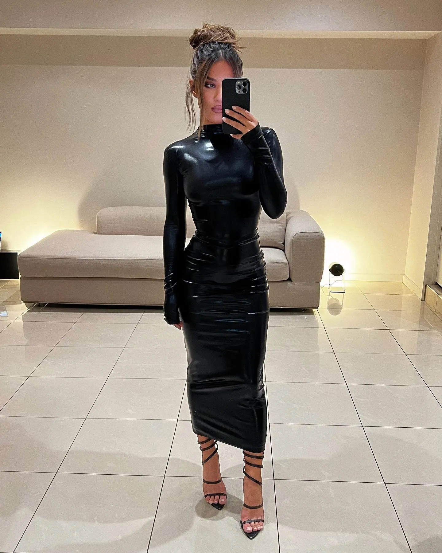 Gia Midi Dress - Black Wetlook