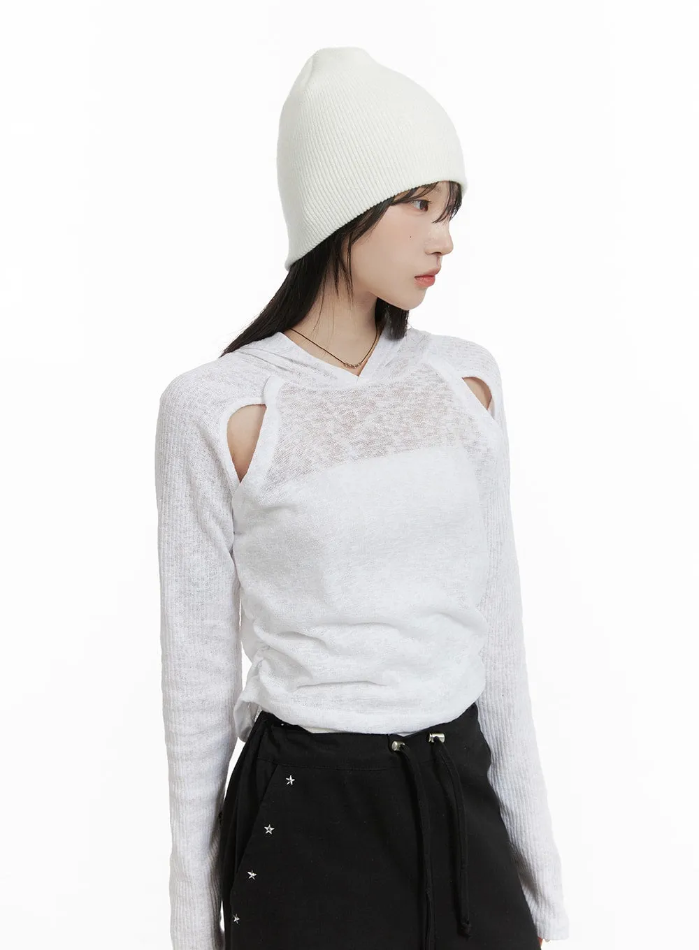 Hooded Cut-Out Top CA404