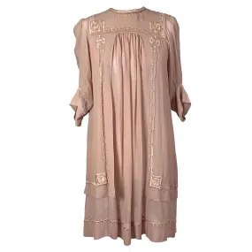 Isabel Marant Rose Pink Embroidered Silk Tunic Dress XXS/XS/S