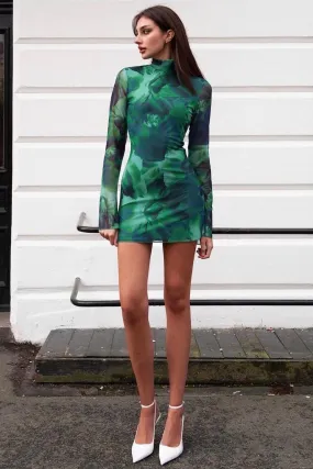 Jordy Mini Dress - Green Print