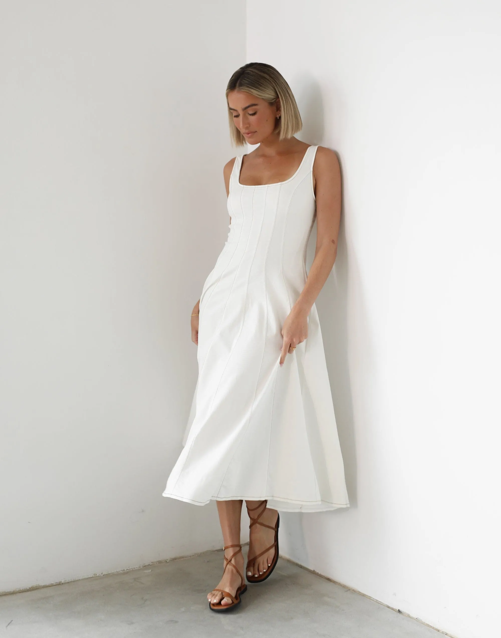 Kella Denim Maxi Dress (White)