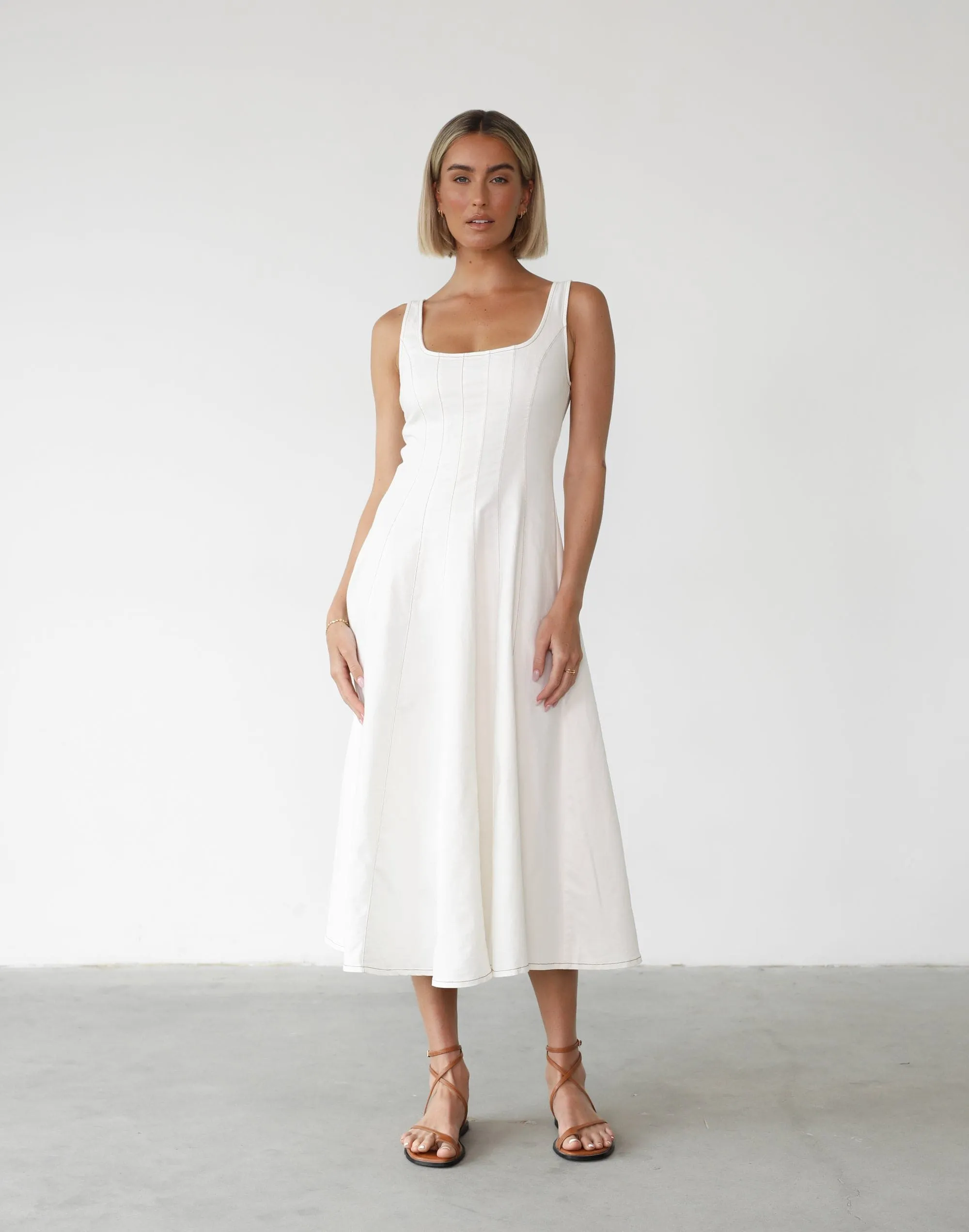 Kella Denim Maxi Dress (White)