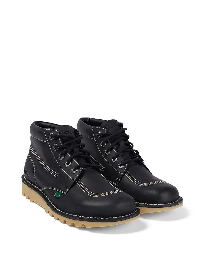 Kickers Kick Hi Black / White Waxed Full Grain Leather