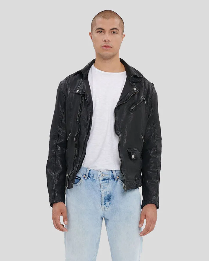 Lysle Black Motorcycle Leather Jacket