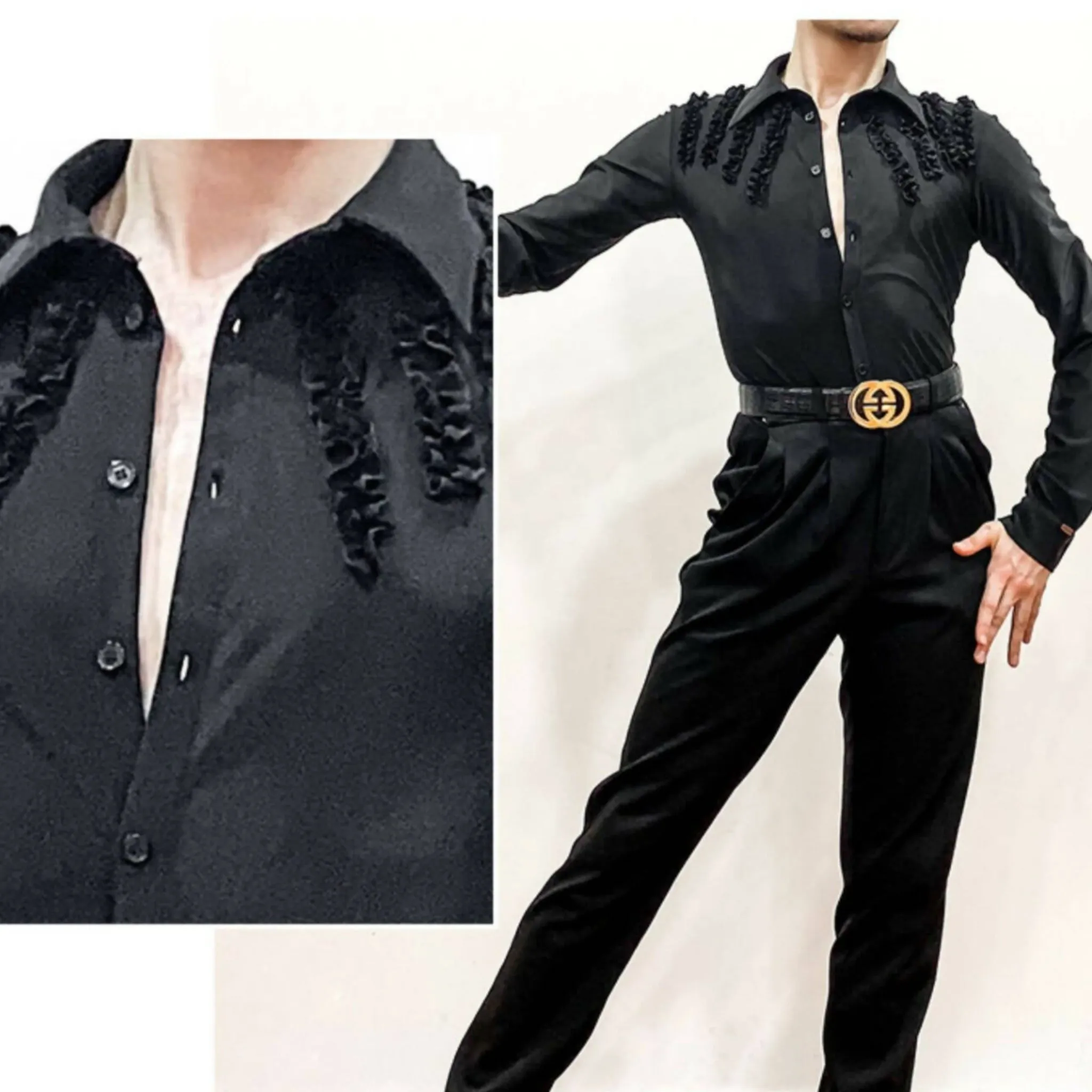 Men Black Velvet Latin Shirt | ALW52