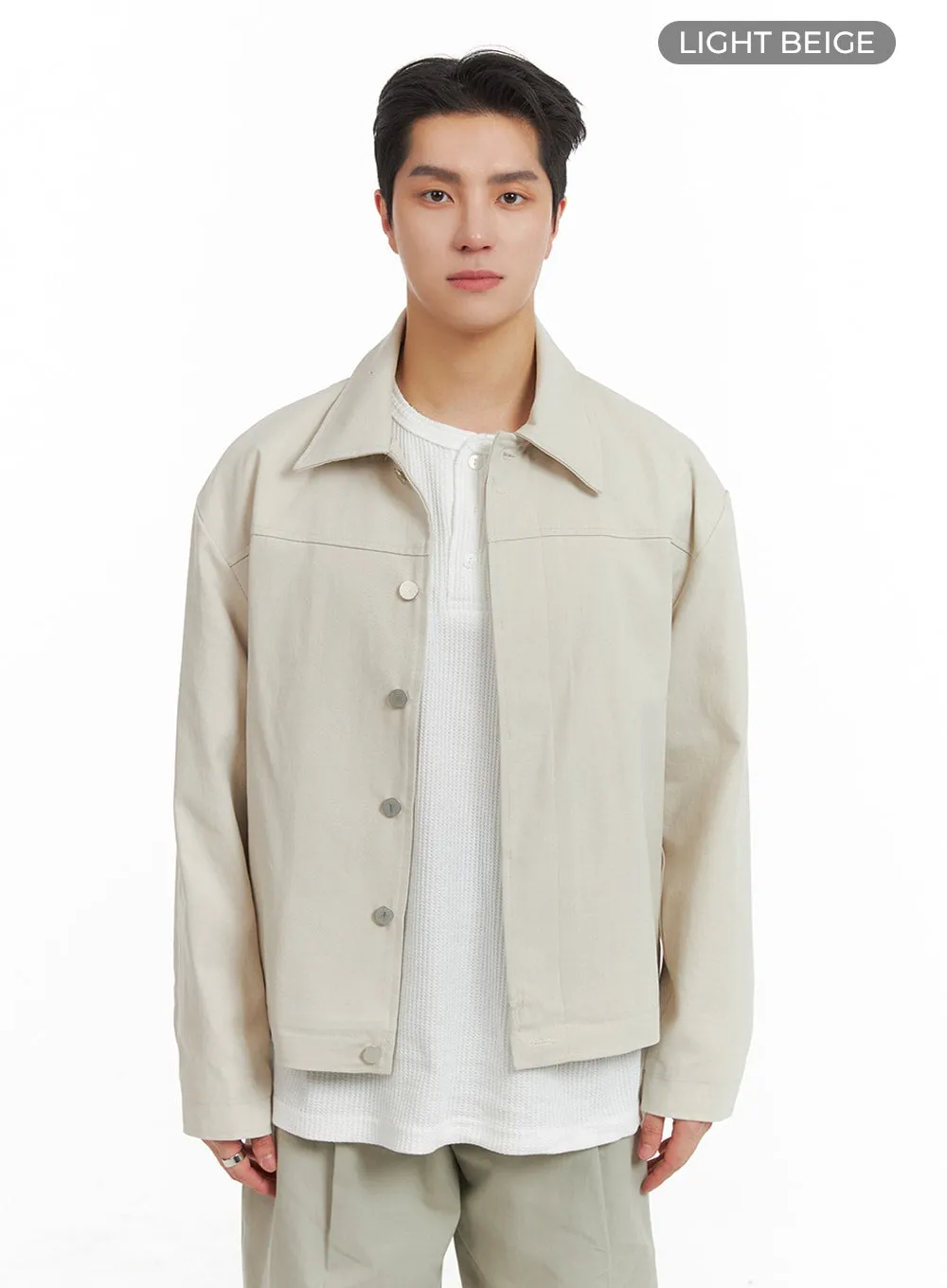 Men's Basic Cotton Collar Buttoned Jacket IA401