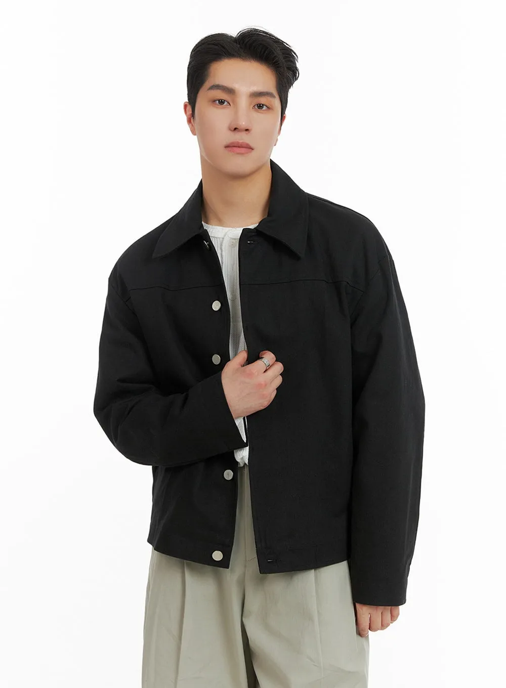 Men's Basic Cotton Collar Buttoned Jacket IA401