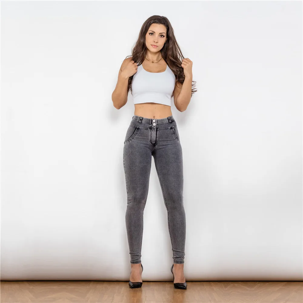 Middle Waist Dark Thread Grey Jeans