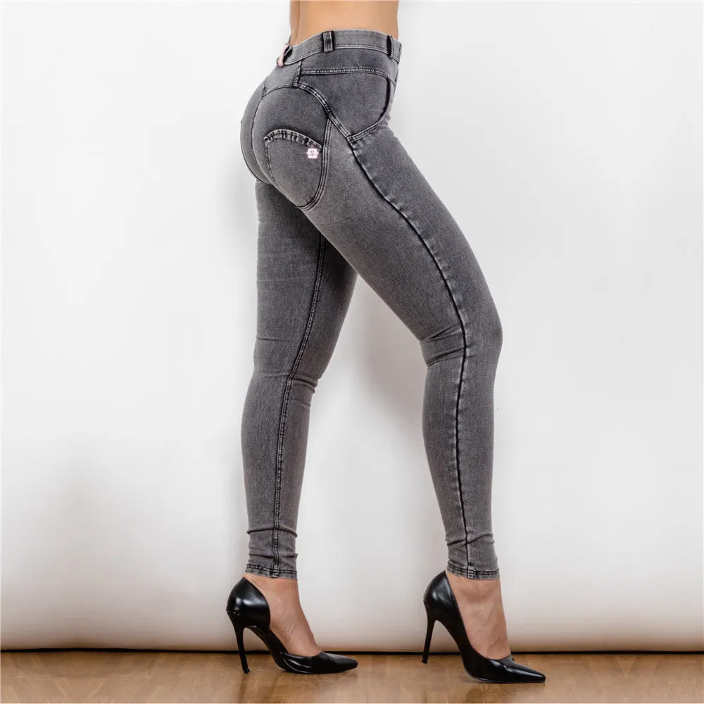 Middle Waist Dark Thread Grey Jeans