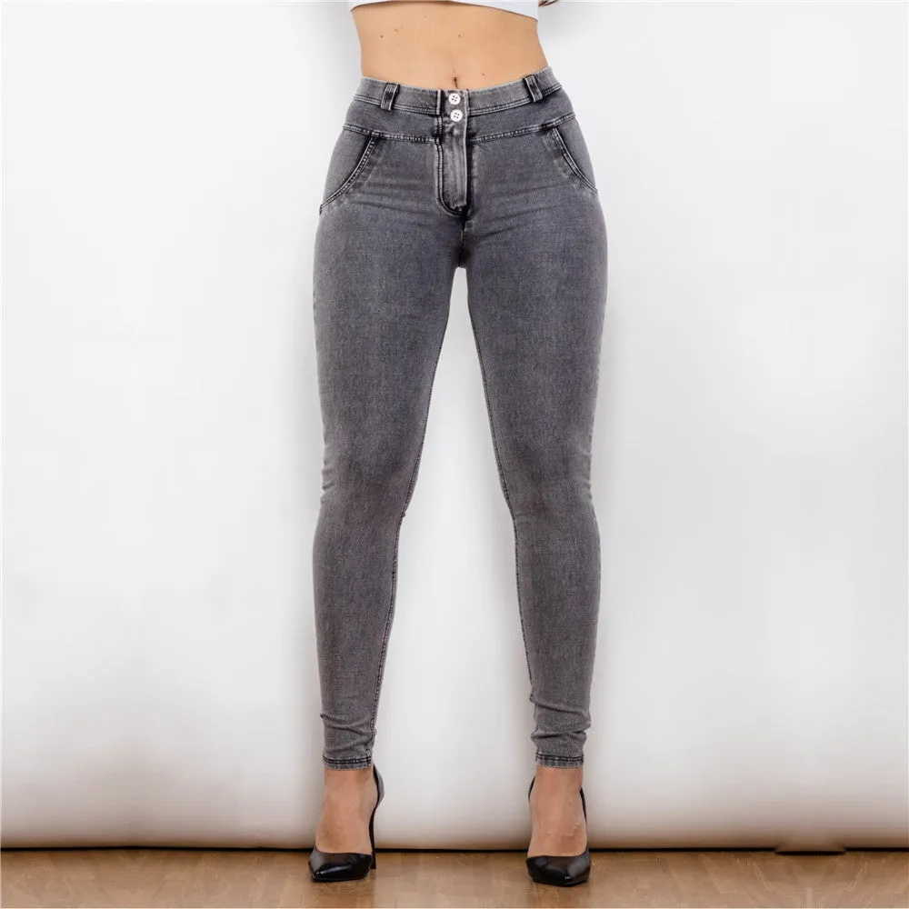 Middle Waist Dark Thread Grey Jeans