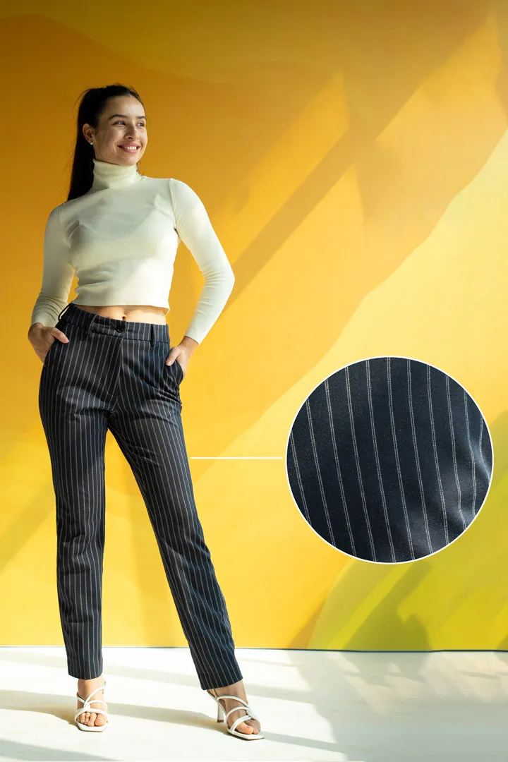 Navy Blue Pinstripe Power-Stretch Women Pants