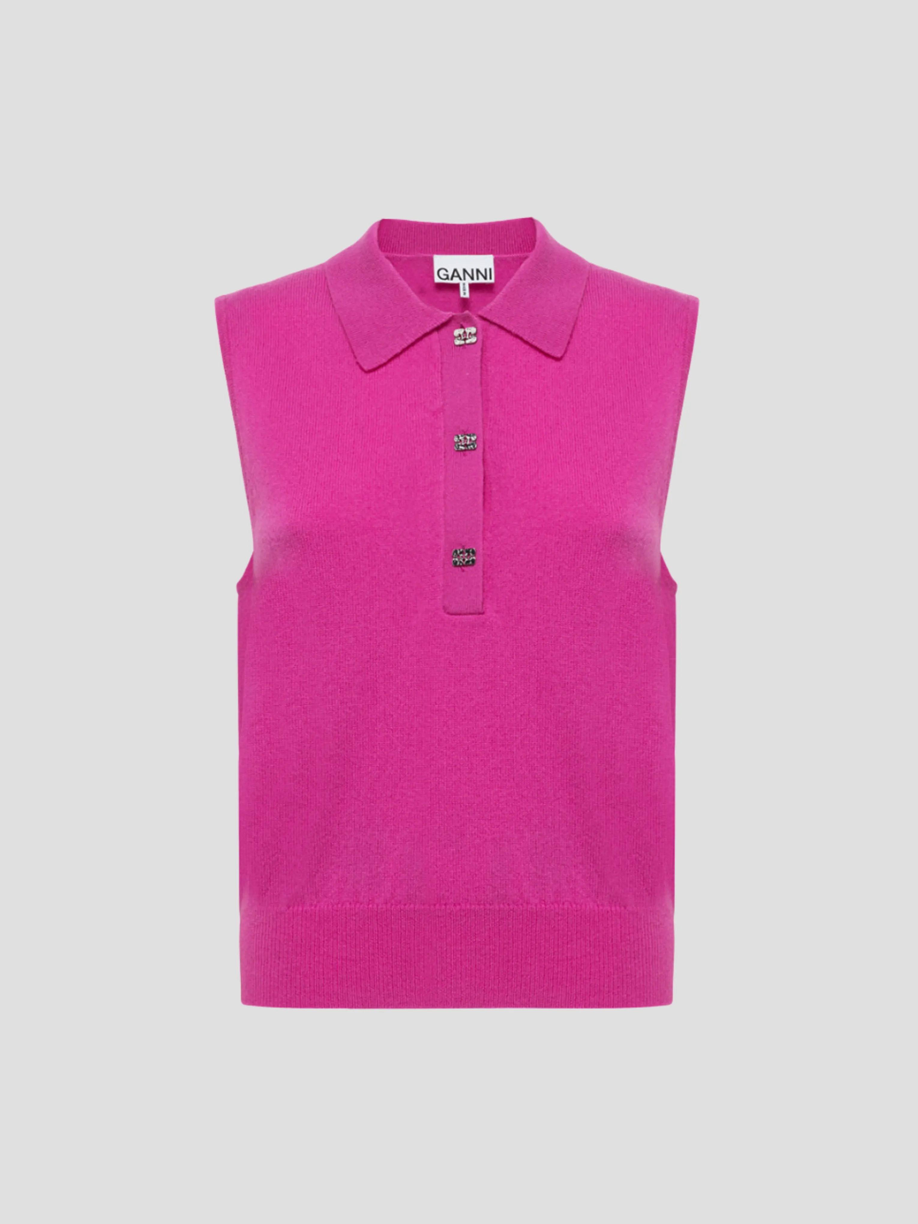 Pink Cashmere Mix Sleeveless Polo Knit